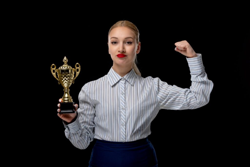 business woman blonde cute girl happy for trophy w 2023 11 27 04 52 19 utc 1